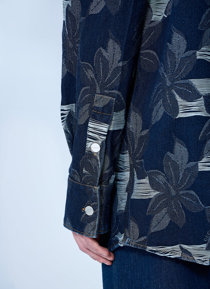 Gucci Men Floral Jacquared Denim Shirt