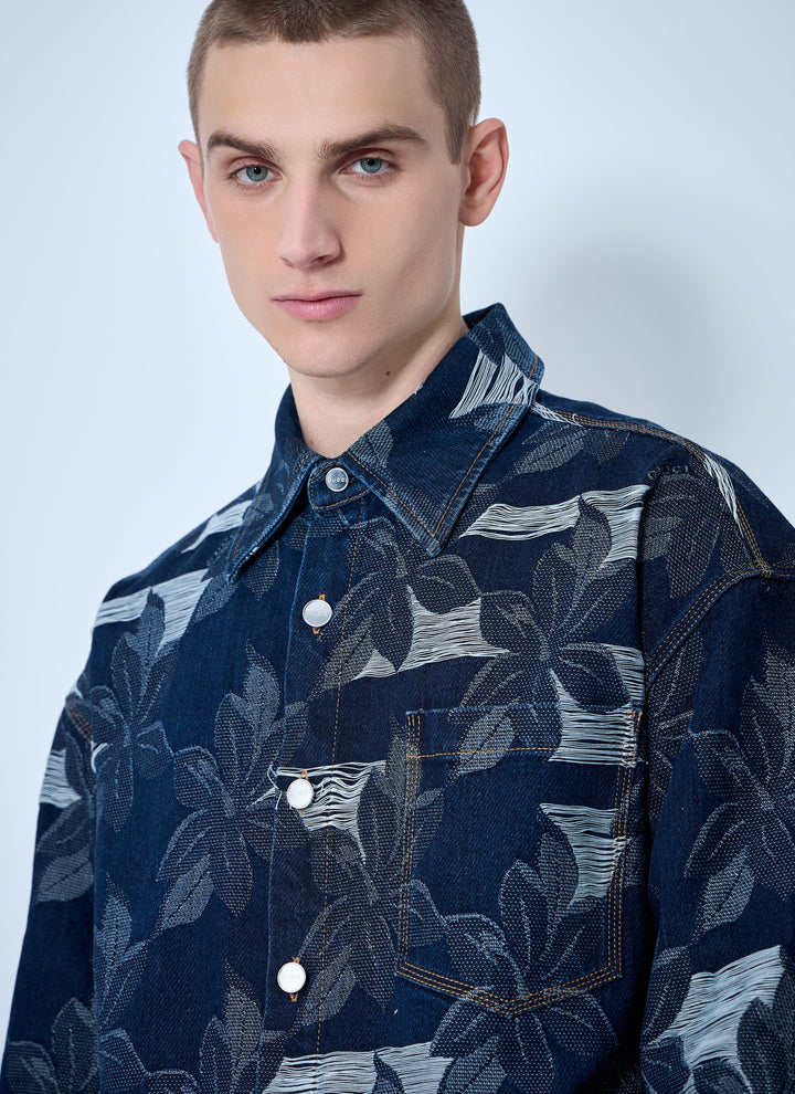 Gucci Men Floral Jacquared Denim Shirt