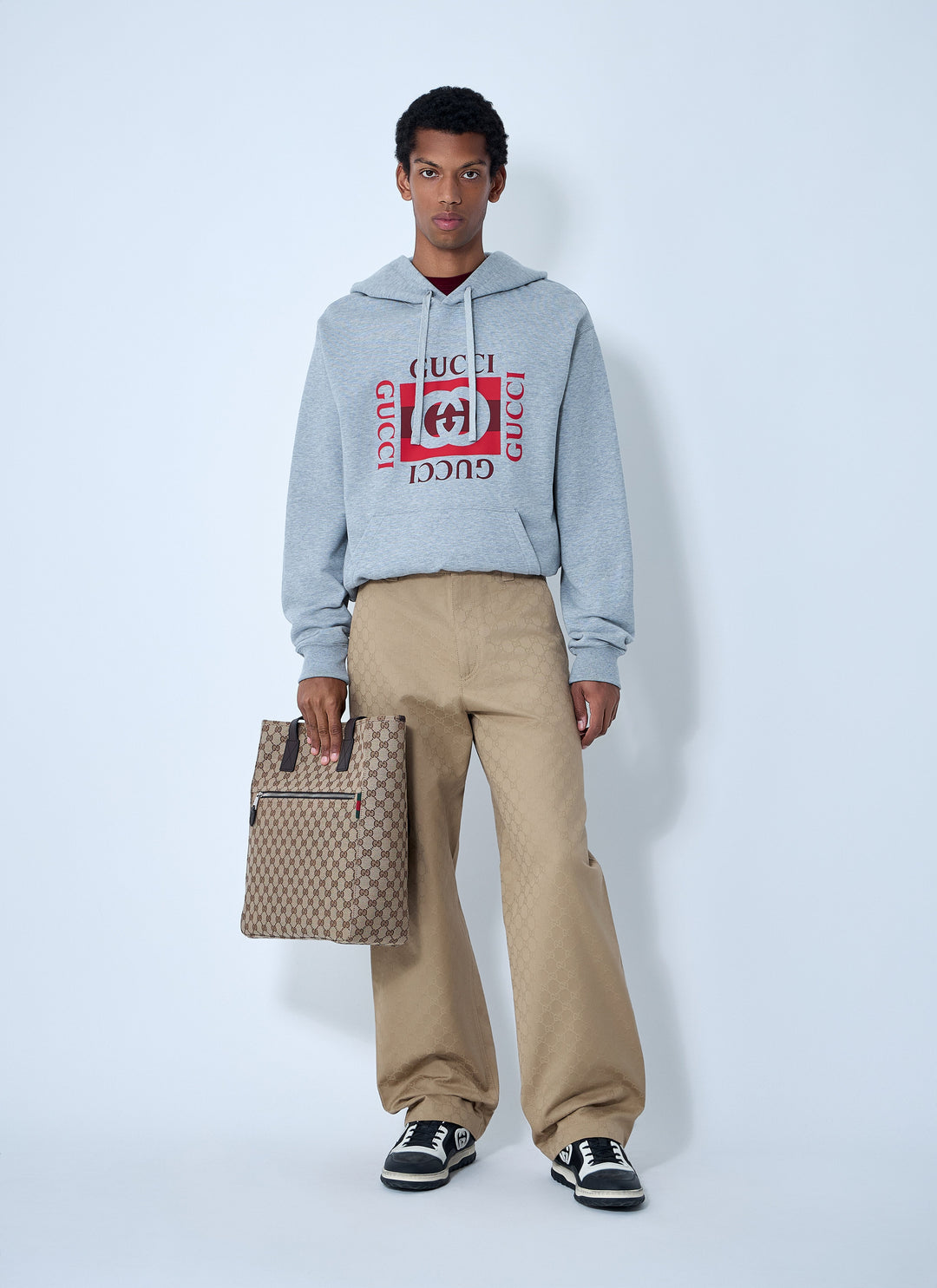 Gucci Men Logo Motif Hooded Sweatshirt