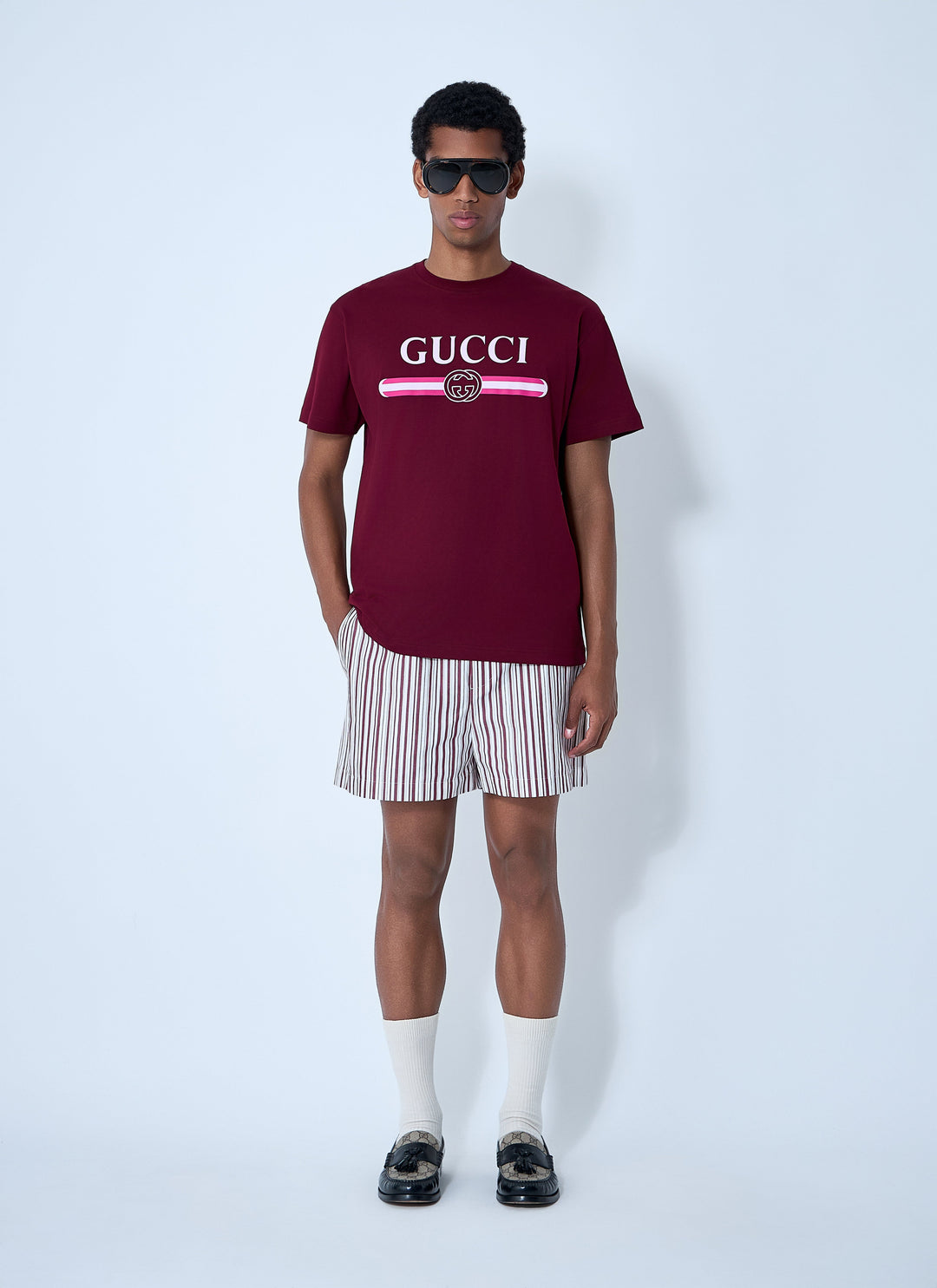 Gucci Men Striped Logo Motif Shorts
