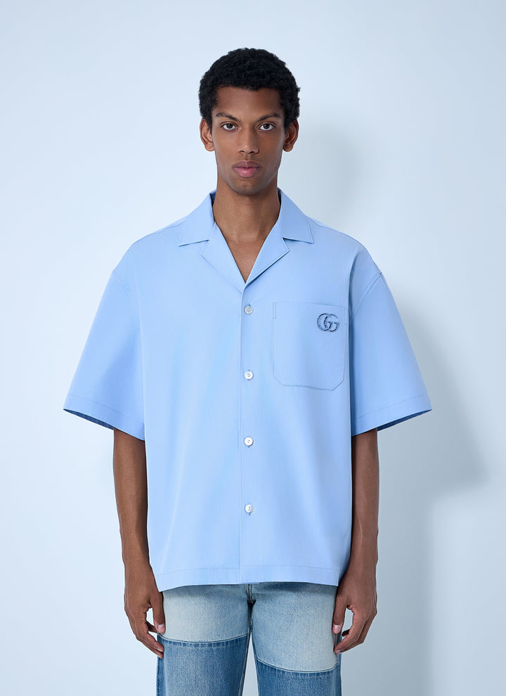 Gucci Men Logo Embroidery Camp Collar Shirt