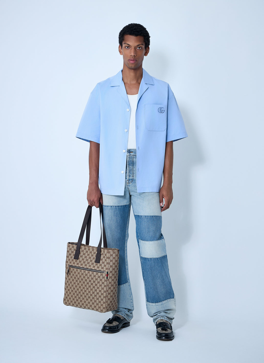 Gucci Men Logo Embroidery Camp Collar Shirt