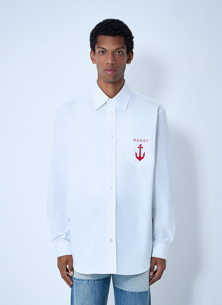 Gucci Men Logo Embroidery Button-Down Shirt
