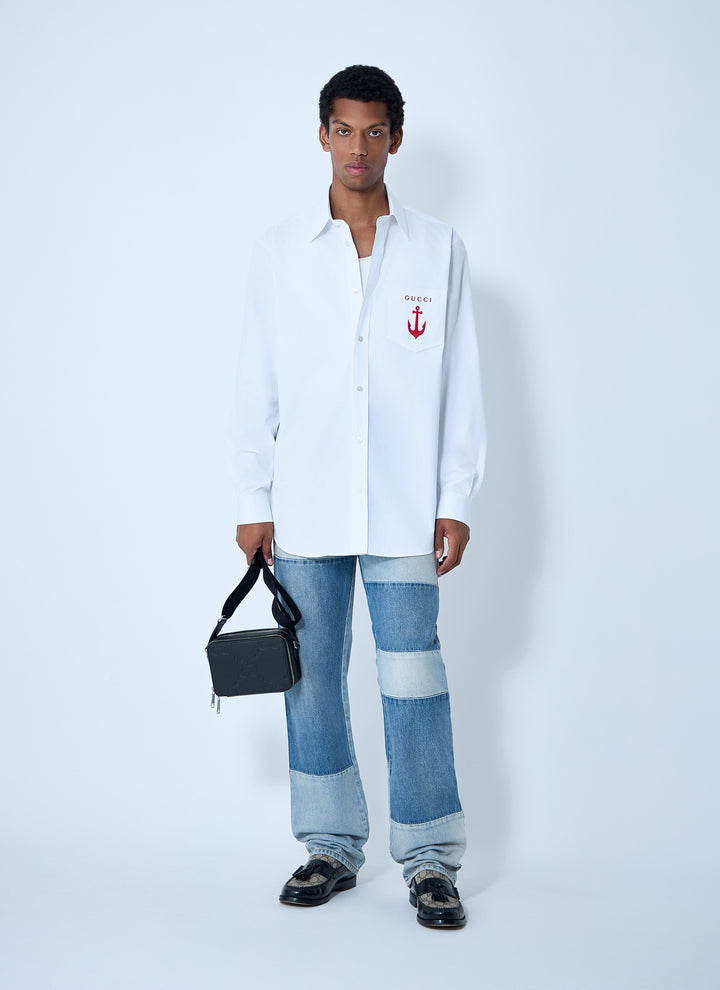 Gucci Men Logo Embroidery Button-Down Shirt