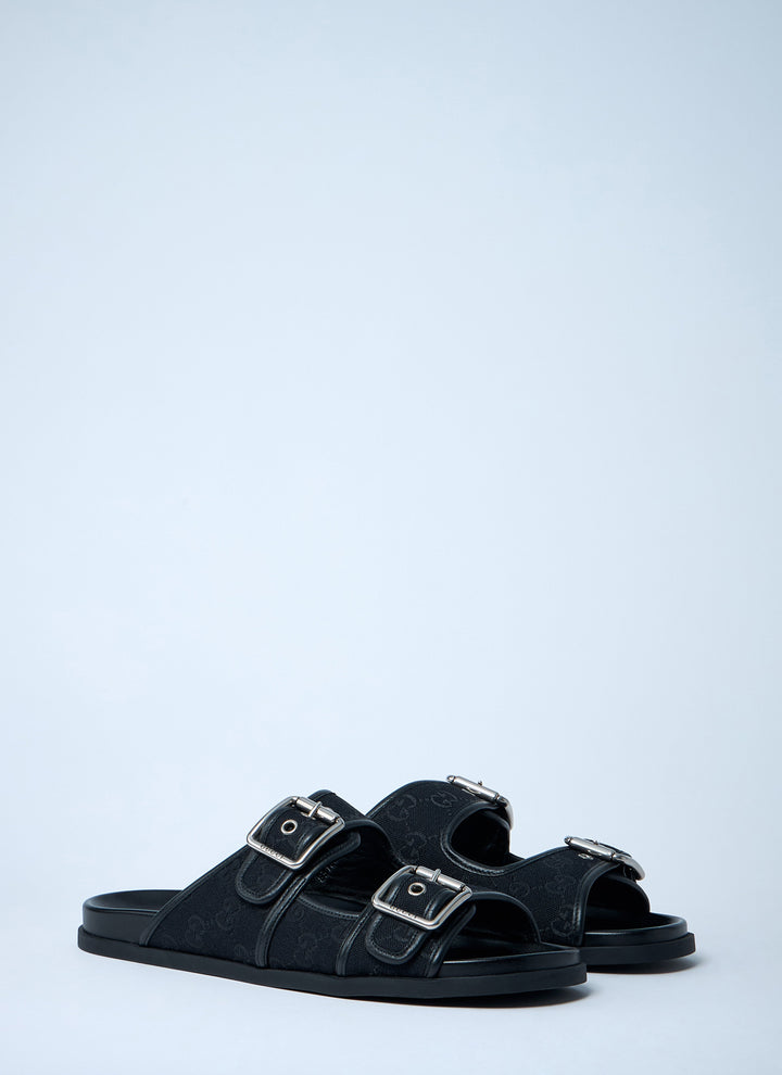 Gucci Men Gg Slide Sandals With Buckles