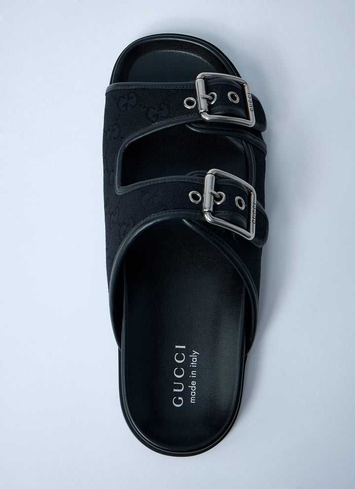 Gucci Men Gg Slide Sandals With Buckles
