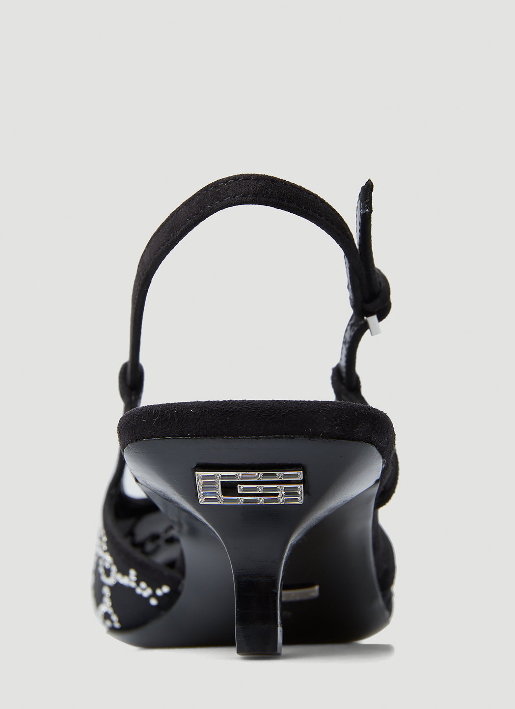 Gucci Women Crystal Gg Slingback Kitten Heels