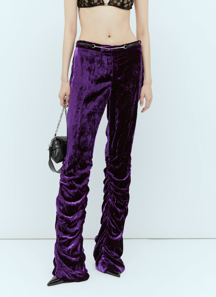 Gucci Women Horsebit Belt Velvet Pants