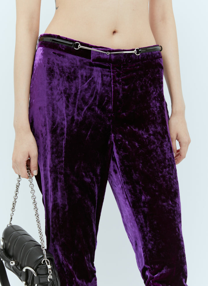 Gucci Women Horsebit Belt Velvet Pants