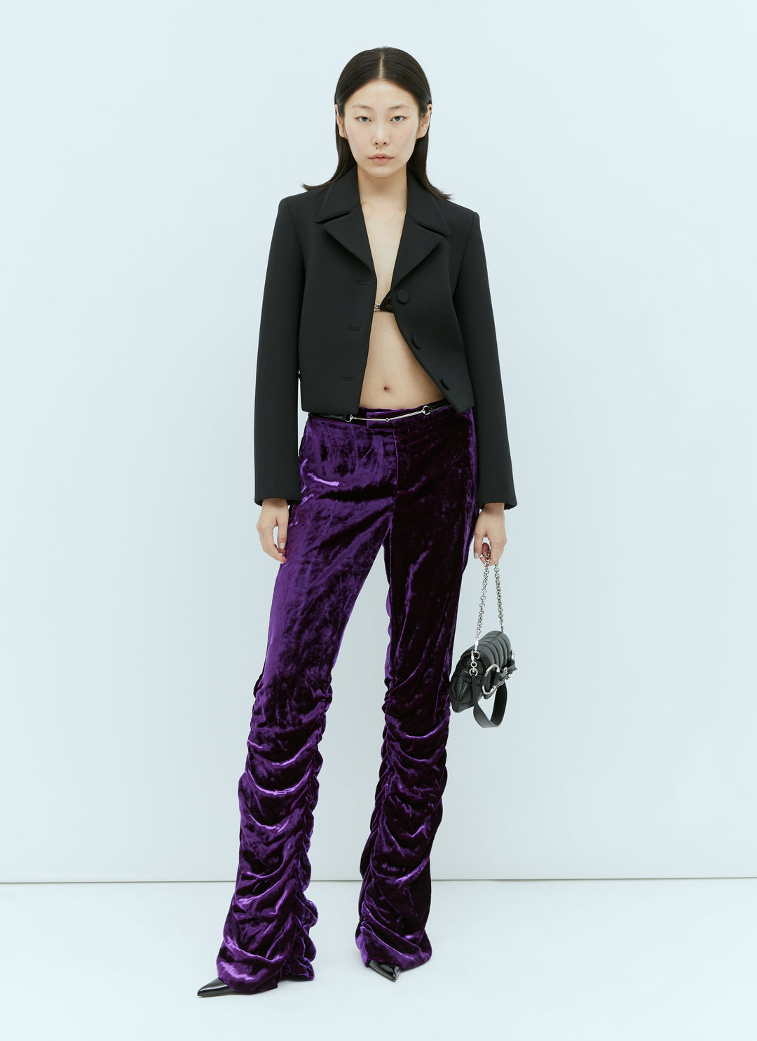 Gucci Women Horsebit Belt Velvet Pants