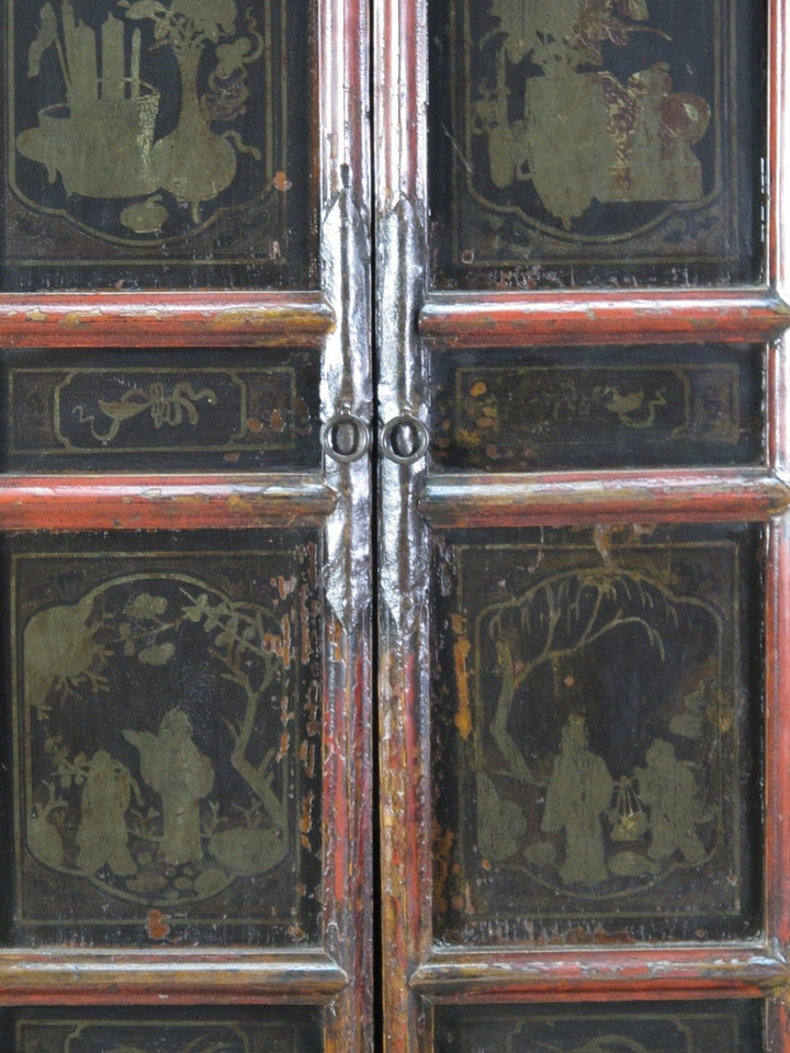 Hand Painted 80" Inch Tall Antique Chinese Cabinet