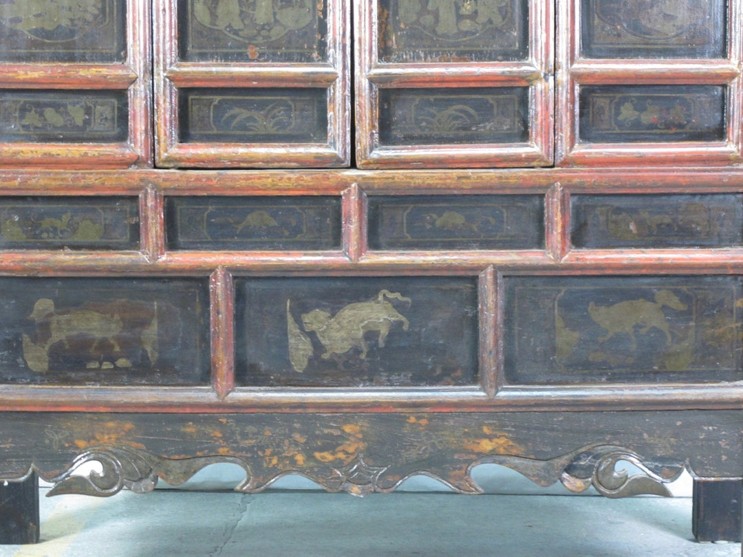 Hand Painted 80" Inch Tall Antique Chinese Cabinet