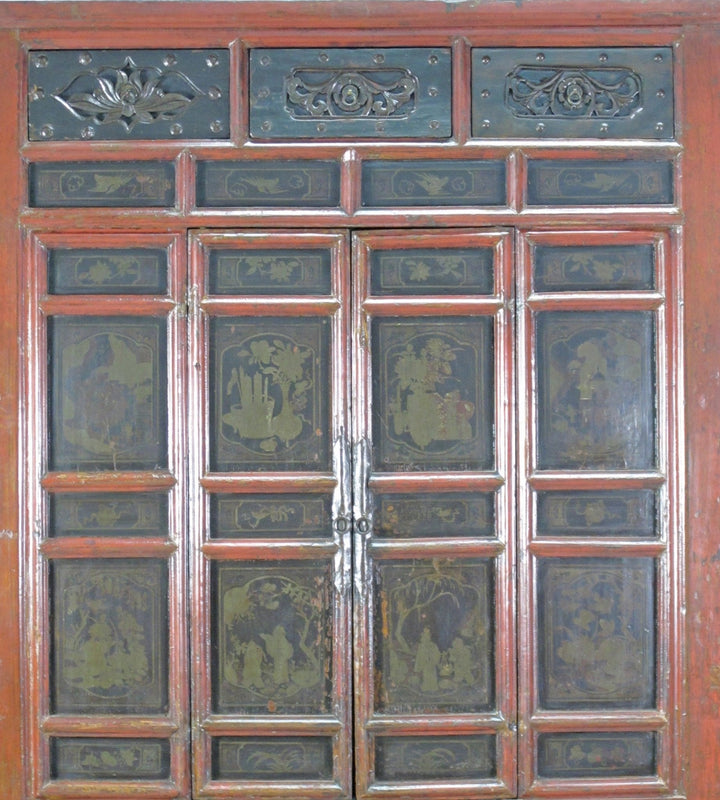 Hand Painted 80" Inch Tall Antique Chinese Cabinet