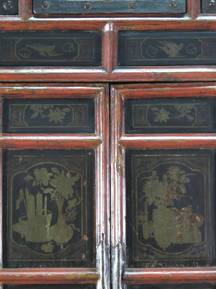 Hand Painted 80" Inch Tall Antique Chinese Cabinet