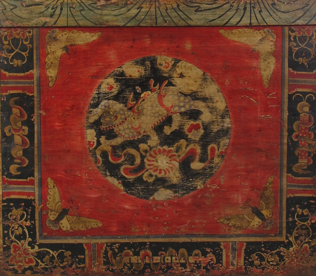 Hand Painted Circle of Mystic Bird Antique Gansu Tibetan Cabinet 2