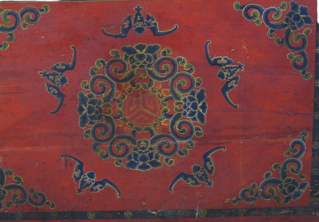 Hand Painted Five Bats Antique Gansu Tibetan Cabinet