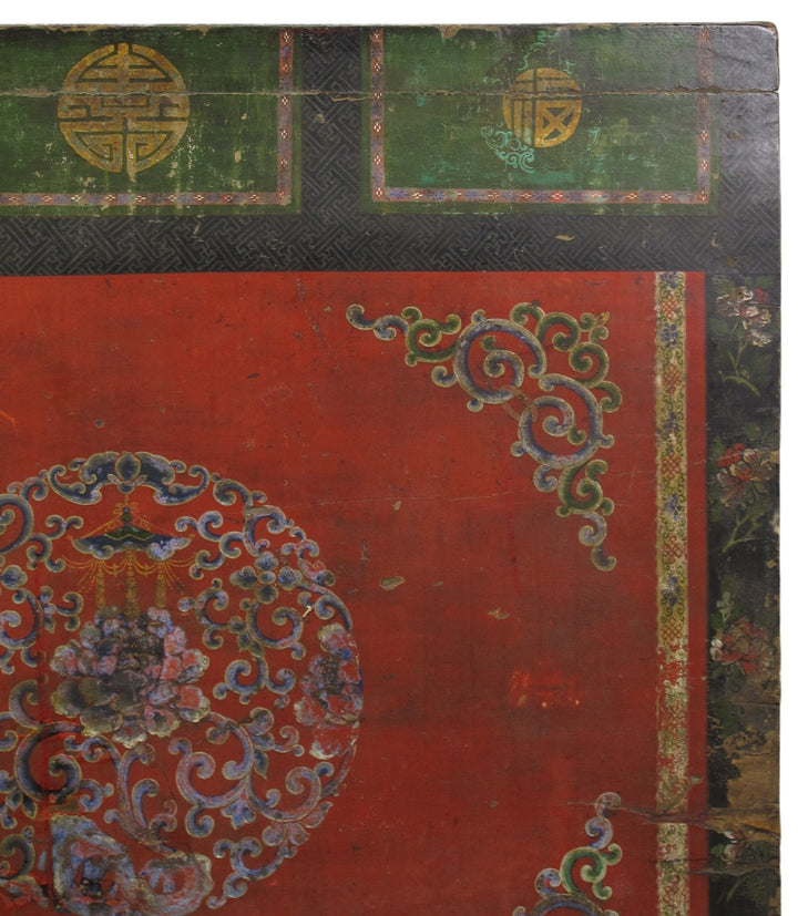 Hand Painted Flower Wreath Antique Gansu Tibetan Cabinet