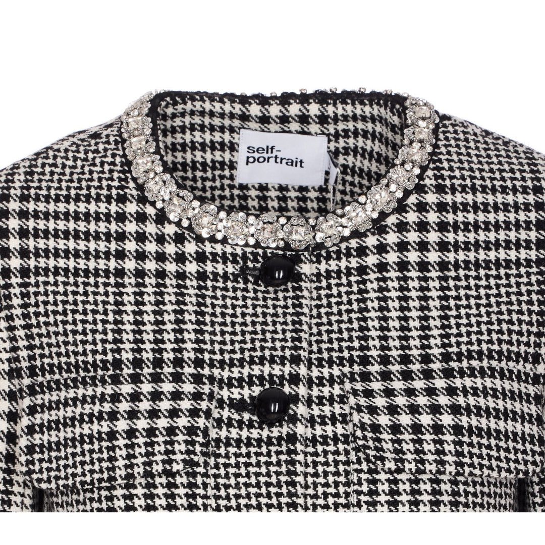 Self Portrait Women Houndstooth Crystal Trim Jacket