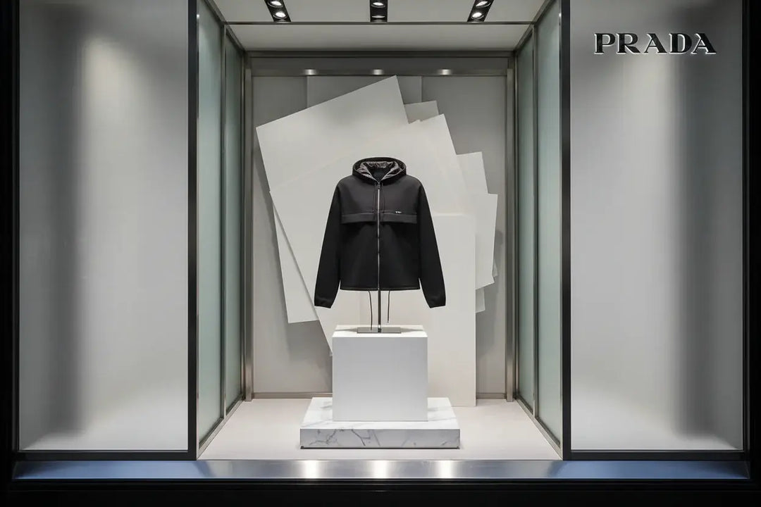 Black jacket with a brand logo on a white background