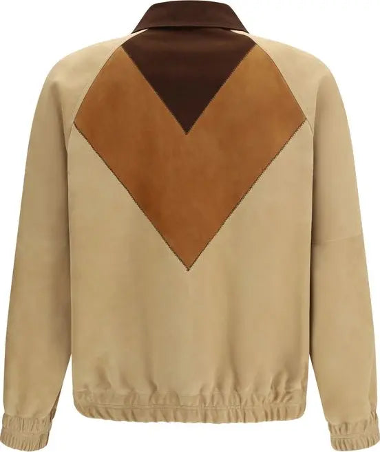 Beige and brown jacket with geometric pattern on a white background