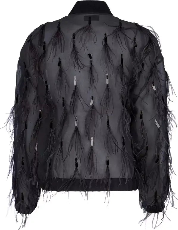 Black feathered jacket on a white background