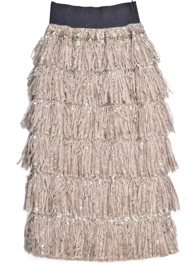 Beige layered skirt with sequins on a white background