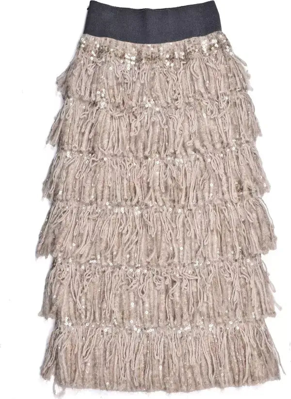 Layered fringe skirt with sequins on a white background