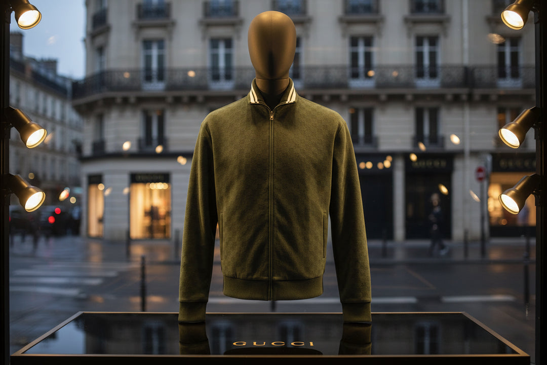 Green jacket with a brand logo on a white background