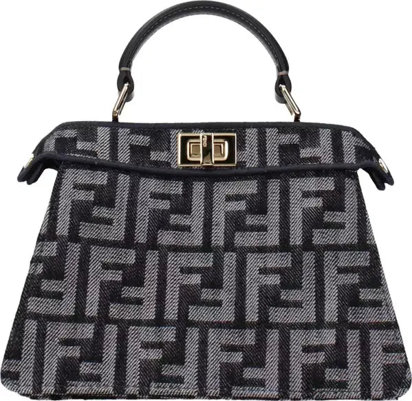 FENDI By The Way Black Fabric Handbag FF Logo Structured Bag | STORE 7994