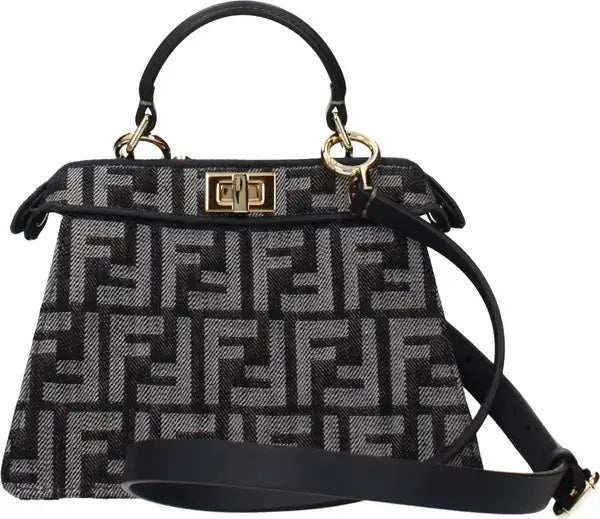 Designer handbag with a distinctive pattern on a white background