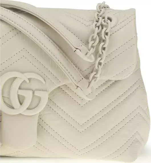 Gucci GG Marmont Small Beige Chevron Quilted Nappa Leather Shoulder Bag