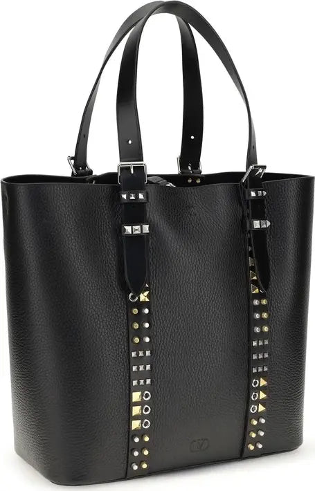 Valentino Garavani Rockstud Medium Black Calf Leather Tote Bag