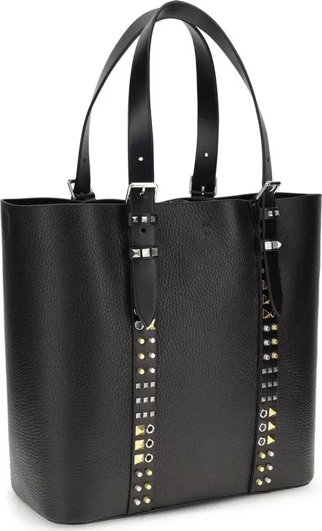 Valentino Garavani Rockstud Medium Black Calf Leather Tote Bag