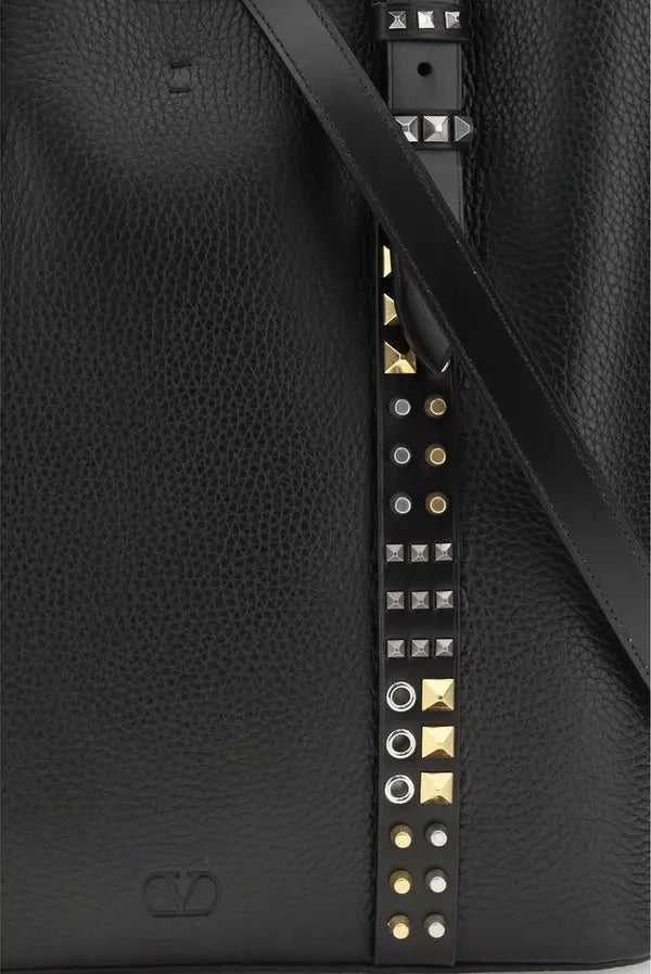 Valentino Garavani Rockstud Medium Black Calf Leather Tote Bag