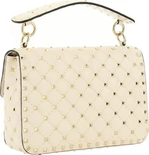Valentino Garavani Rockstud Spike Shoulder Bag Beige Nappa Leather