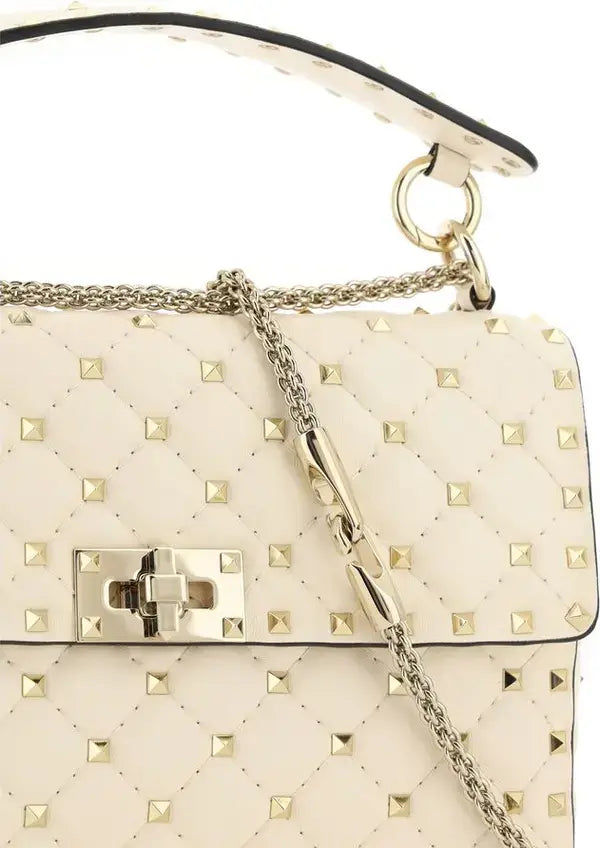 Valentino Garavani Rockstud Spike Shoulder Bag Beige Nappa Leather
