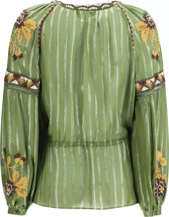 Back of designer green shirt