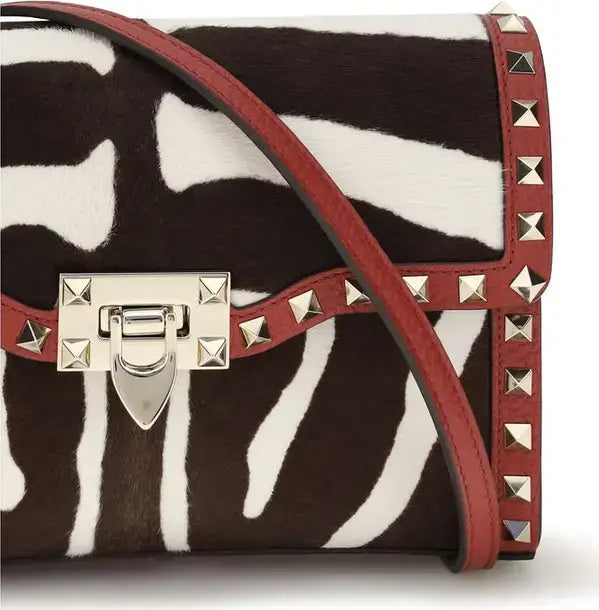 VALENTINO GARAVANI Zebra-Print Pony Hair Shoulder Bag with Studs | Designer Collection