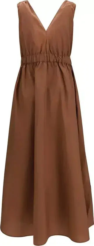 Brown dress with a V-neckline on a plain background