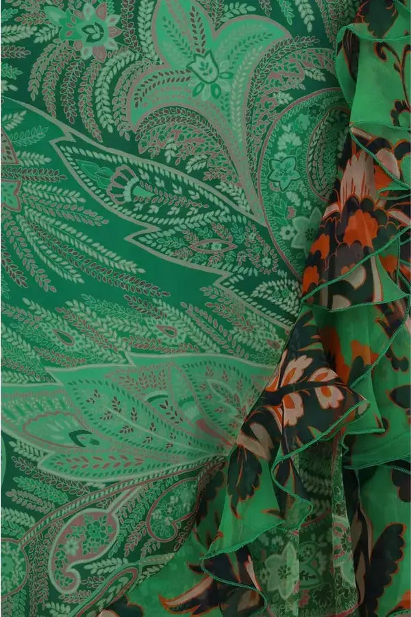 Etro Bicolor Silk Crepon Long Skirt Floral Ruffle High Waist Women | Designer Collection