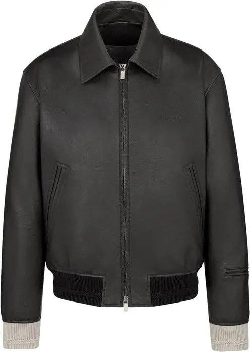 Black leather jacket on a white background
