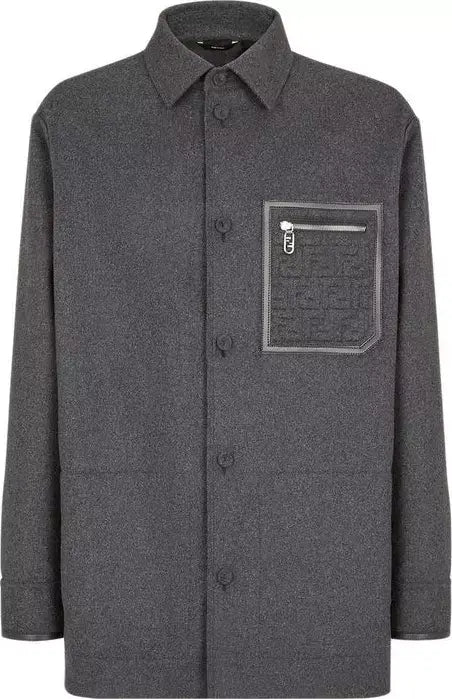 Gray shirt with a pocket and zipper on a white background