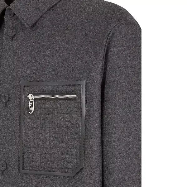 FENDI Men’s Gray Cashmere Jacket Coat Luxury Tailored Outerwear | STORE 7994