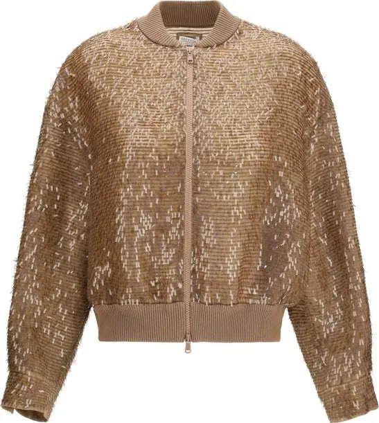 Brown textured bomber jacket on a white background