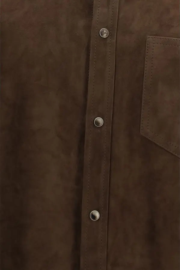 Brown leather shirt close up