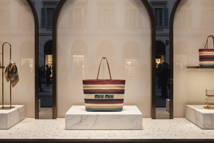 MIU MIU Raffia Multicolor Cotton Tote Bag – Women | Striped | SS26