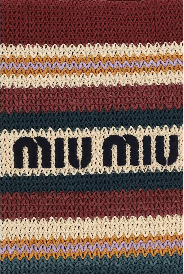 MIU MIU Raffia Multicolor Cotton Tote Bag – Women | Striped | SS26