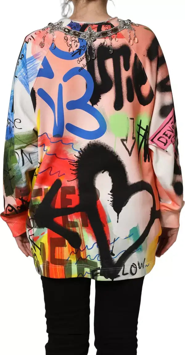 Dolce & Gabbana Graffiti Embellished Sweatshirt Multicolor — Women