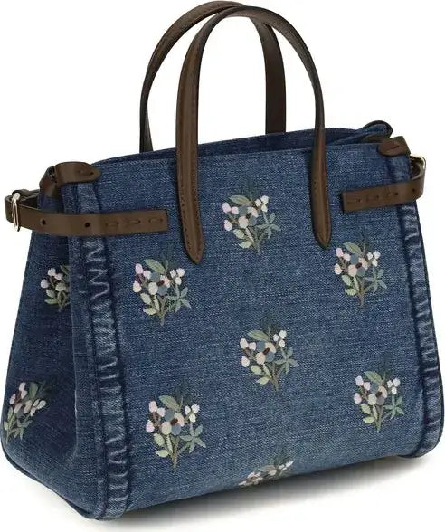 VALENTINO GARAVANI Antibes Small Embroidered Denim Shoulder Handbag Blue | Designer Sale