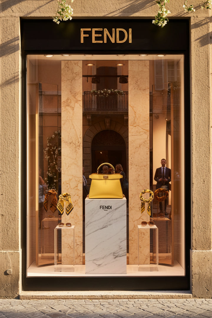 Yellow handbag with a gold clasp on a white background
